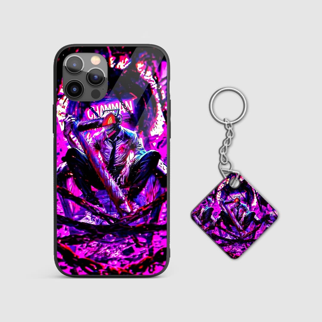 Back design of Chainsaw Man Pochita Portal armored case with Keychain