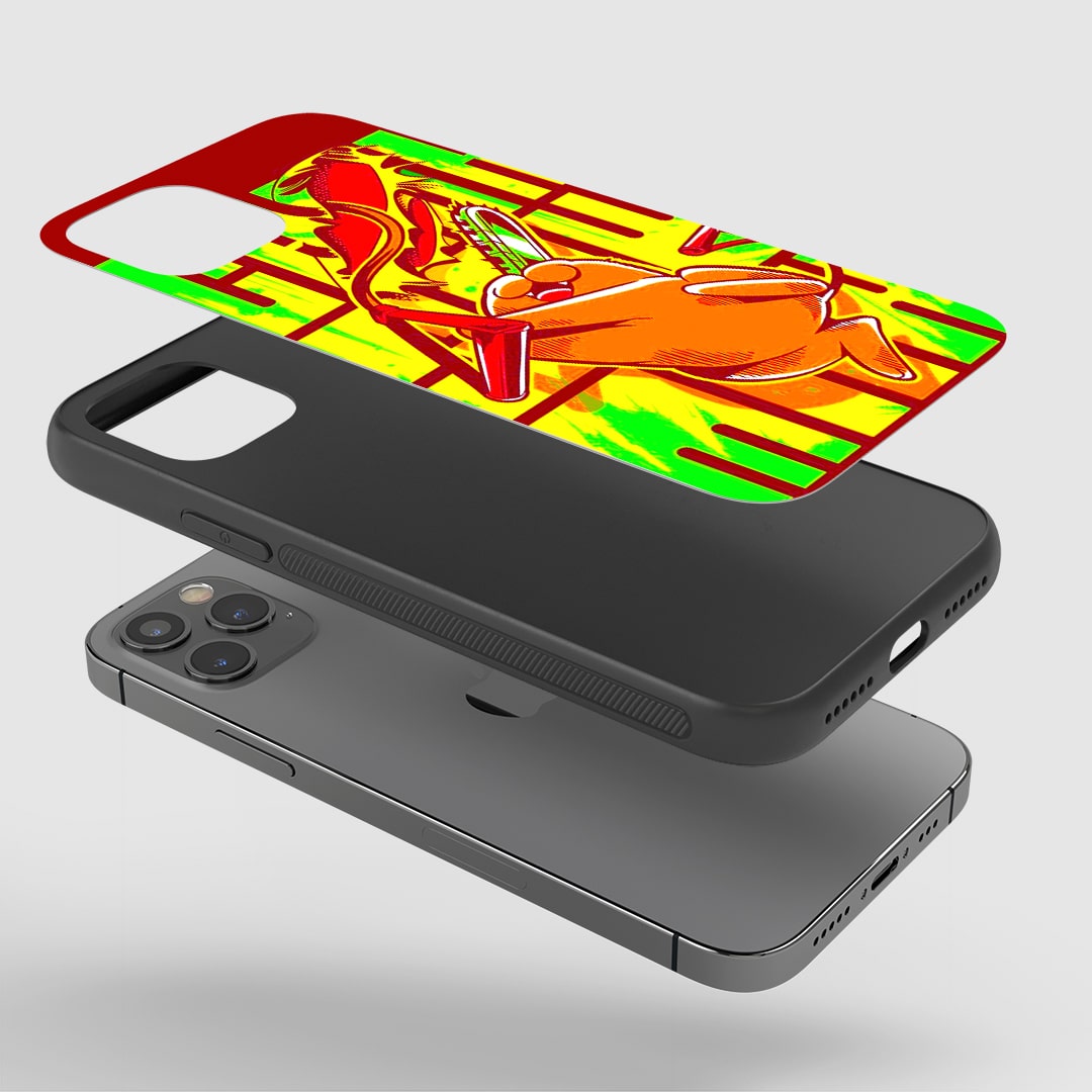 Close-up of durable Pochita Window Frame silicone phone cover