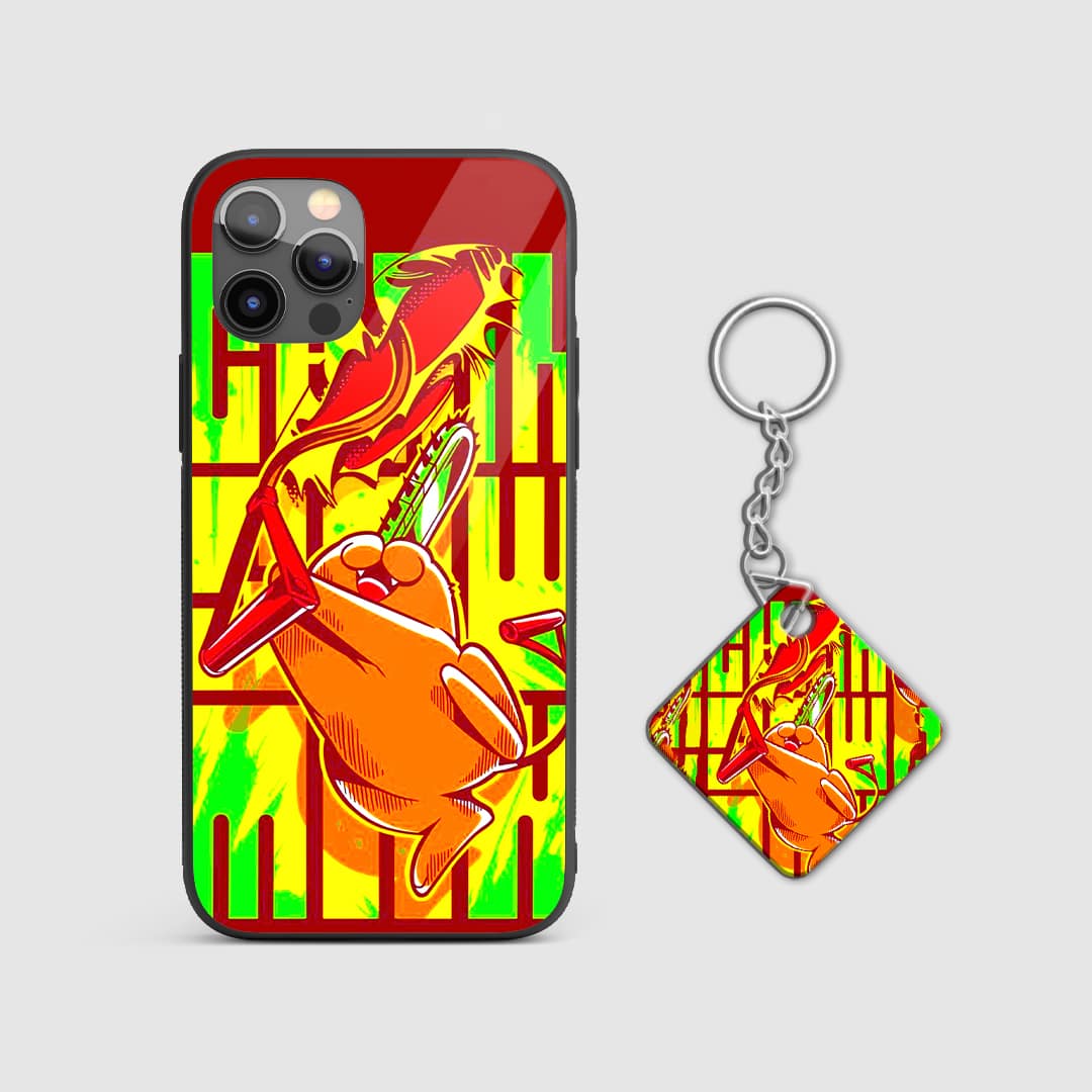 Back design of Chainsaw Man Pochita Window Frame armored case with Keychain