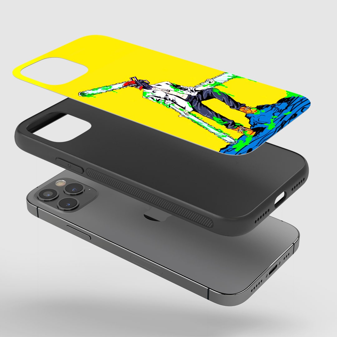 Close-up of durable Pop Art Denji silicone phone cover