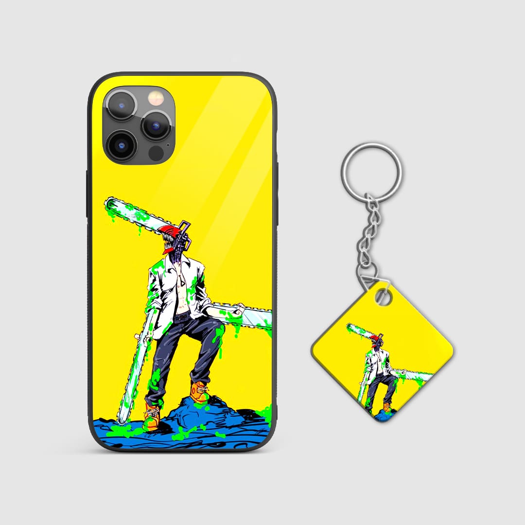 Back design of Chainsaw Man Pop Art Denji armored case with Keychain