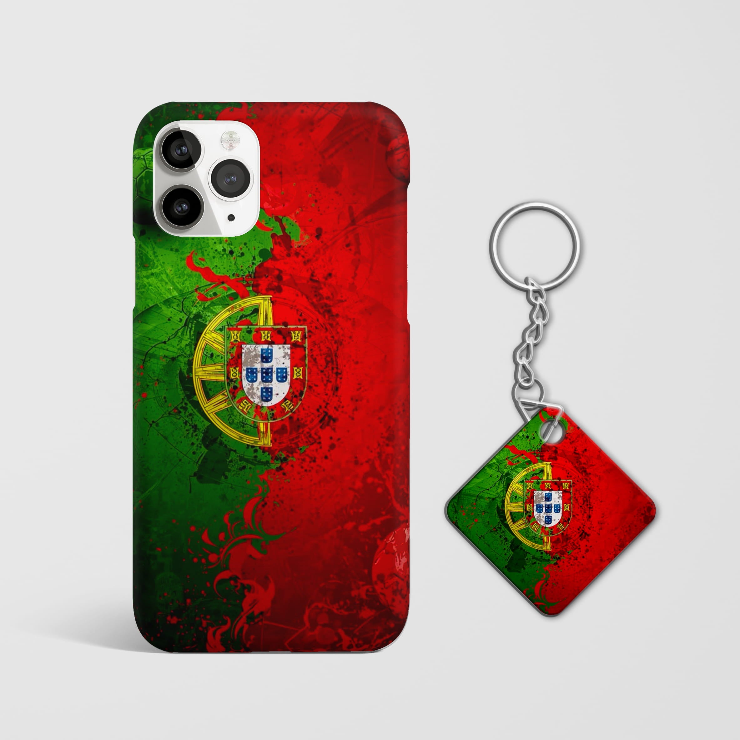 Portugal flag crest football phone case with Keychain