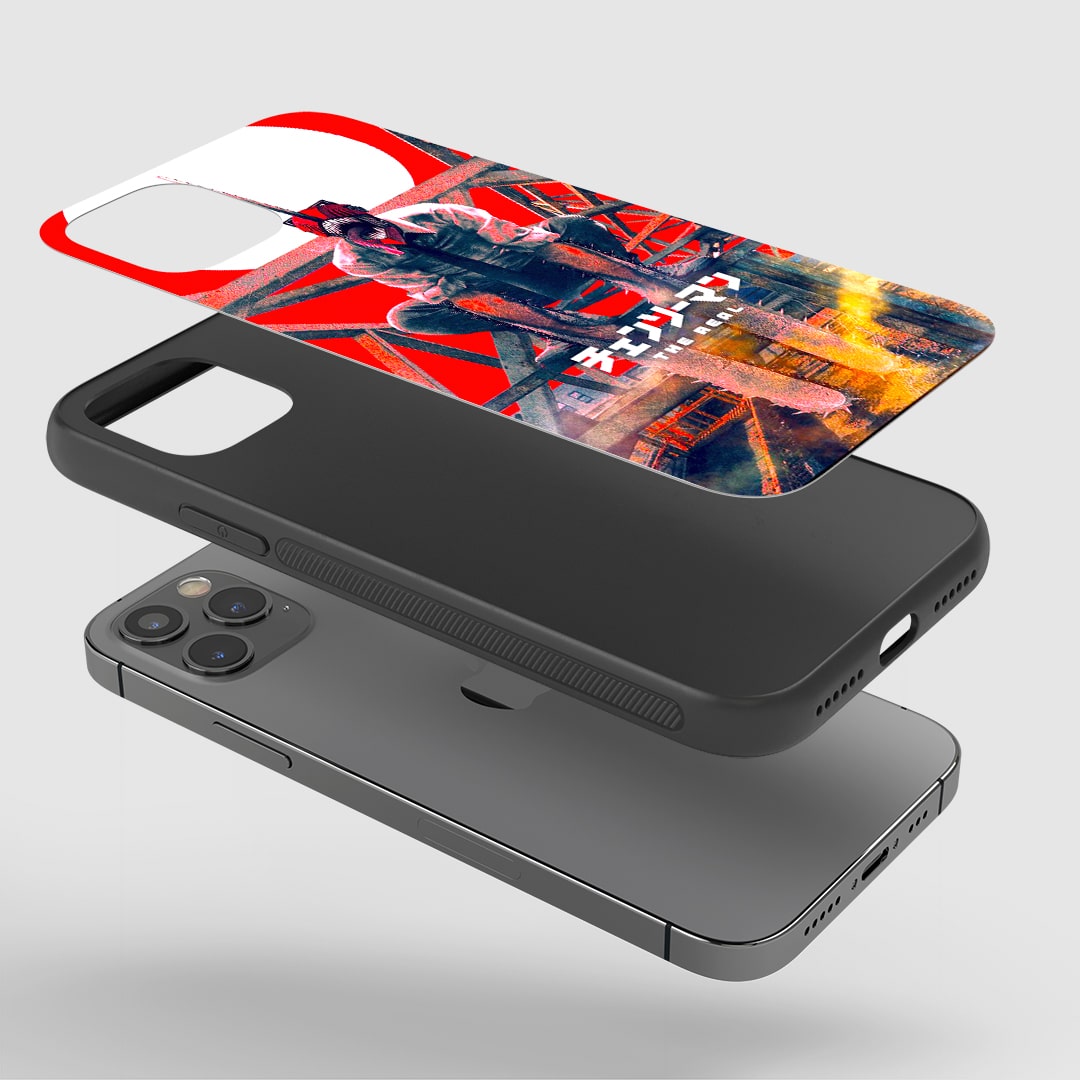 Close-up of durable Red Rising Denji silicone phone cover