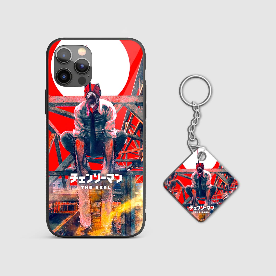 Back design of Chainsaw Man Red Rising Denji armored case with Keychain