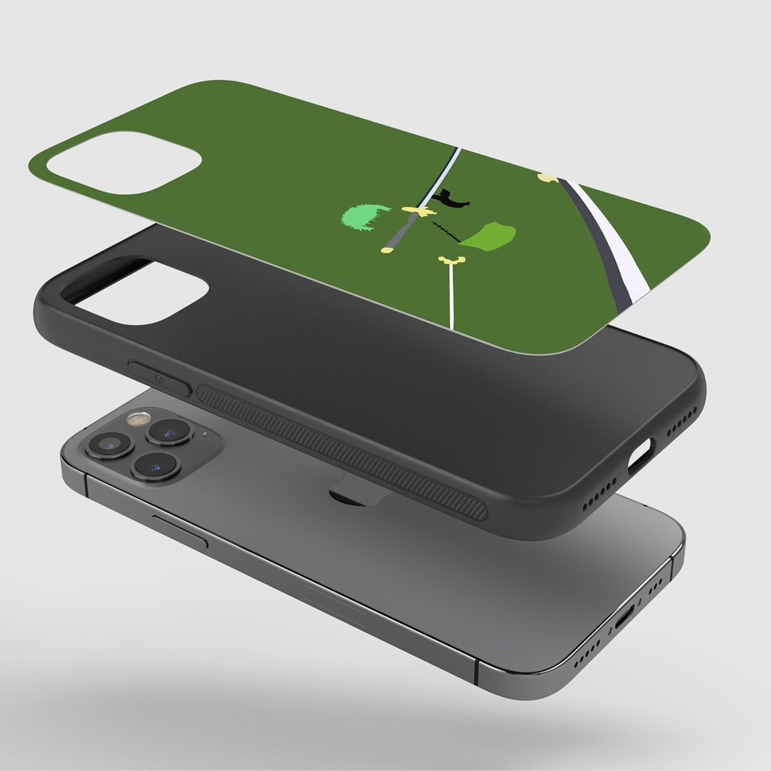Roronoa Minimal Phone Case fitted on a smartphone, displaying clear access to all buttons and ports