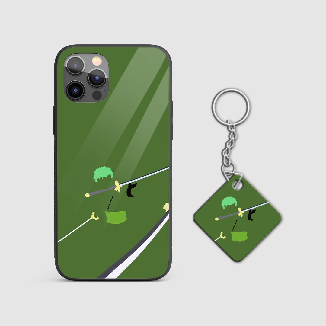 Elegant and subtle depiction of Roronoa Zoro on the silicone armored phone case with Keychain.