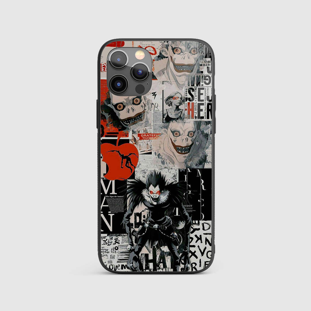 Ryuk Manga Silicone Armored Phone Case featuring detailed black-and-white illustrations of Ryuk.