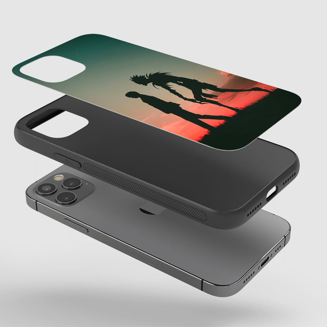Ryuk & Light Yagami Phone Case installed on a smartphone, offering robust protection and a powerful design.