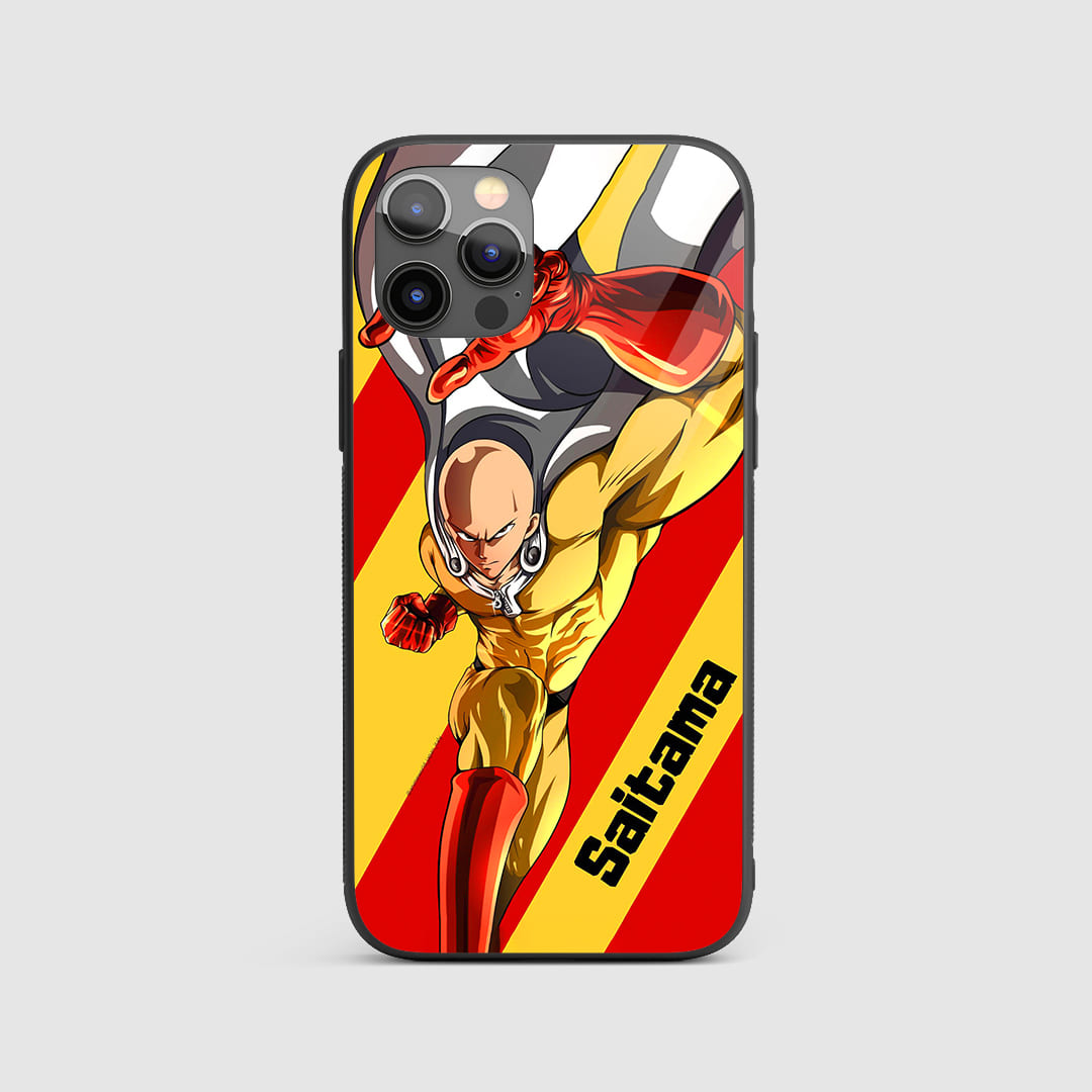 Saitama Action Silicon Armored Phone Case featuring intense artwork of Saitama in action.