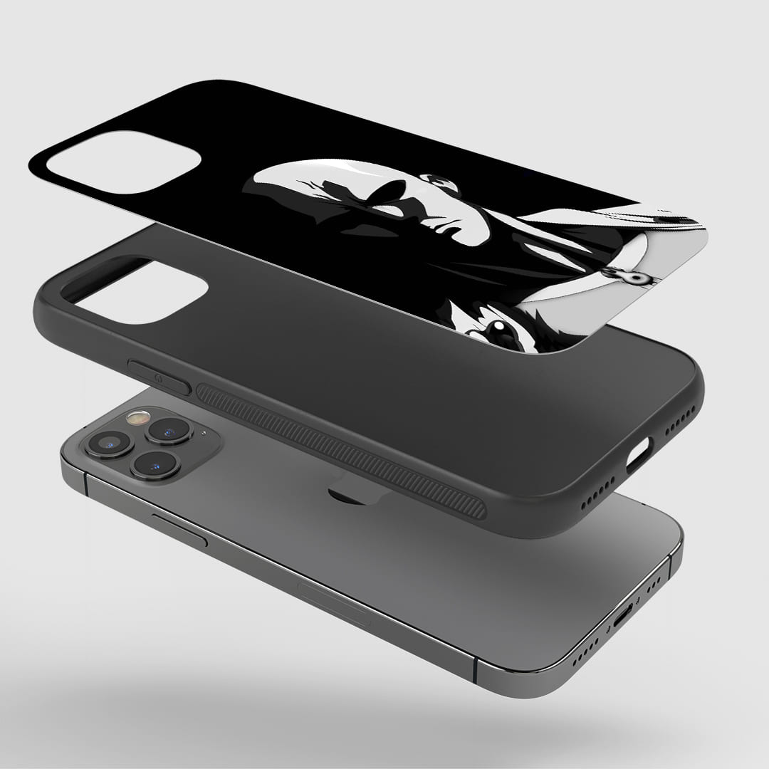 Saitama Black and White Phone Case installed on a smartphone, offering robust protection and a dynamic design.
