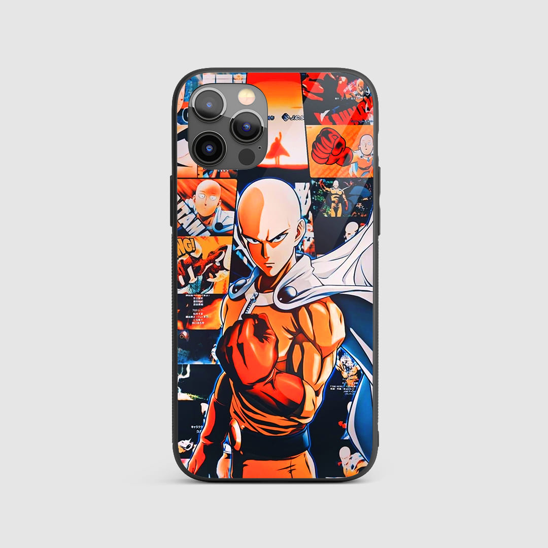 Saitama Collage Silicon Armored Phone Case featuring intense collage artwork of Saitama.
