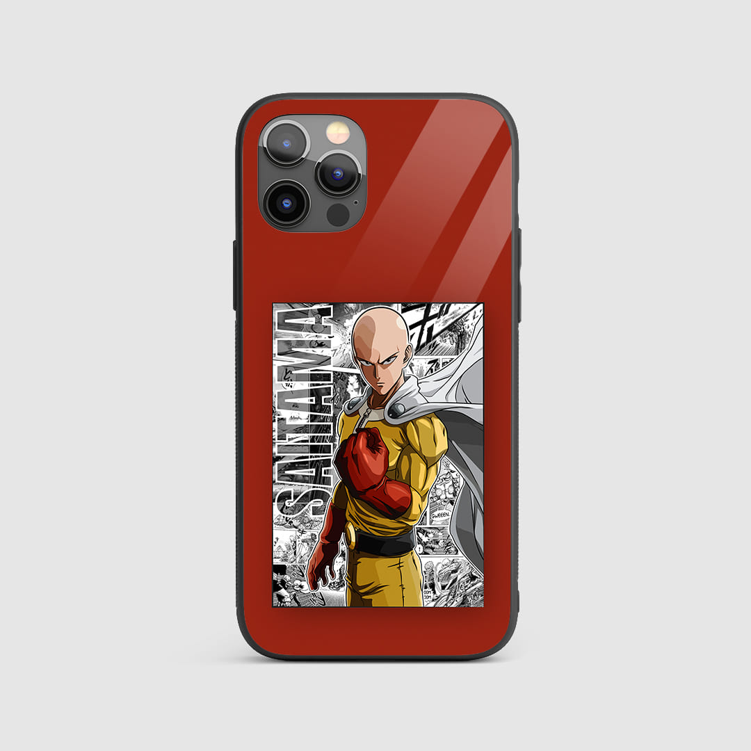Saitama Silicon Armored Phone Case featuring intense artwork of Saitama.