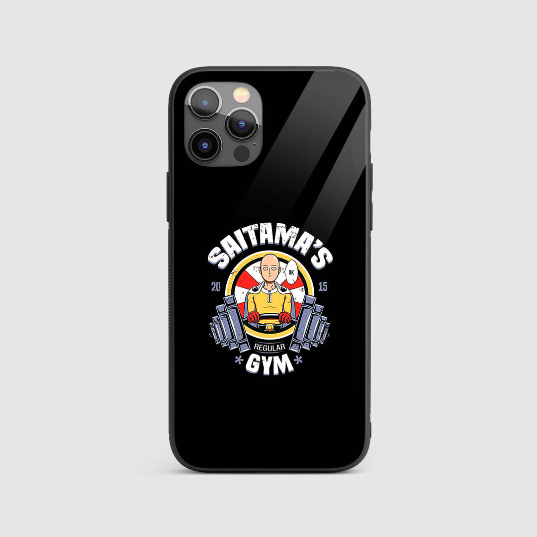 Saitama Gym Silicon Armored Phone Case featuring humorous artwork of Saitama's workout regime.