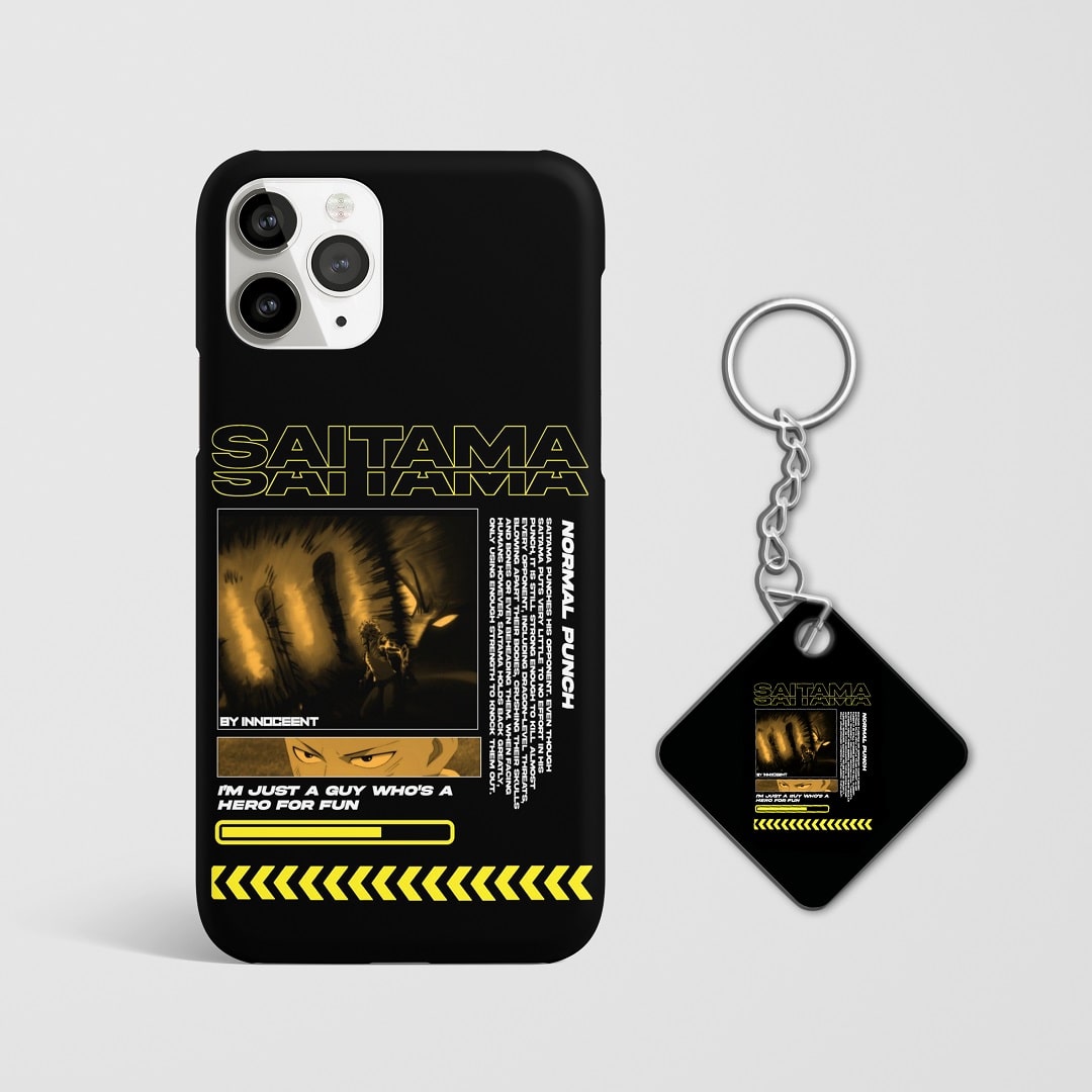 Close-up of Saitama’s focused expression during his Normal Punch on phone case with Keychain.
