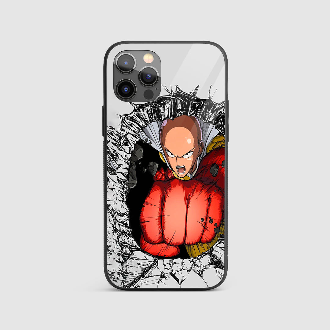 Saitama Punch Silicon Armored Phone Case featuring intense artwork of Saitama's punch.