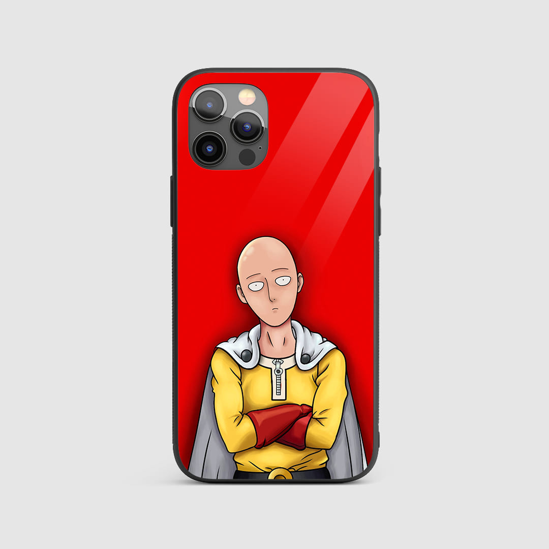 Saitama Red Silicon Armored Phone Case featuring intense artwork of Saitama.