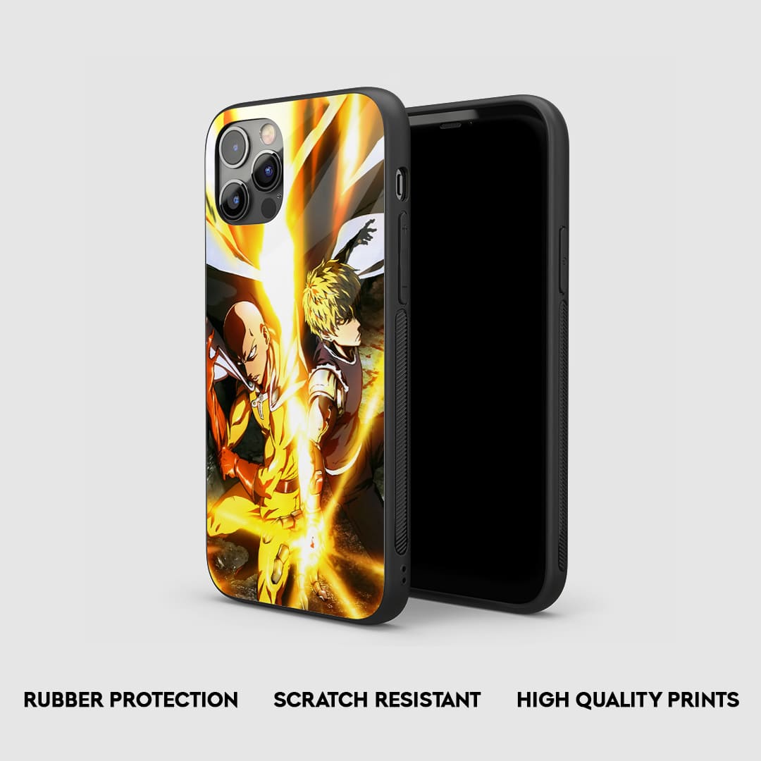 Side view of the Saitama and Genos Armored Phone Case, highlighting its thick, protective silicone material.