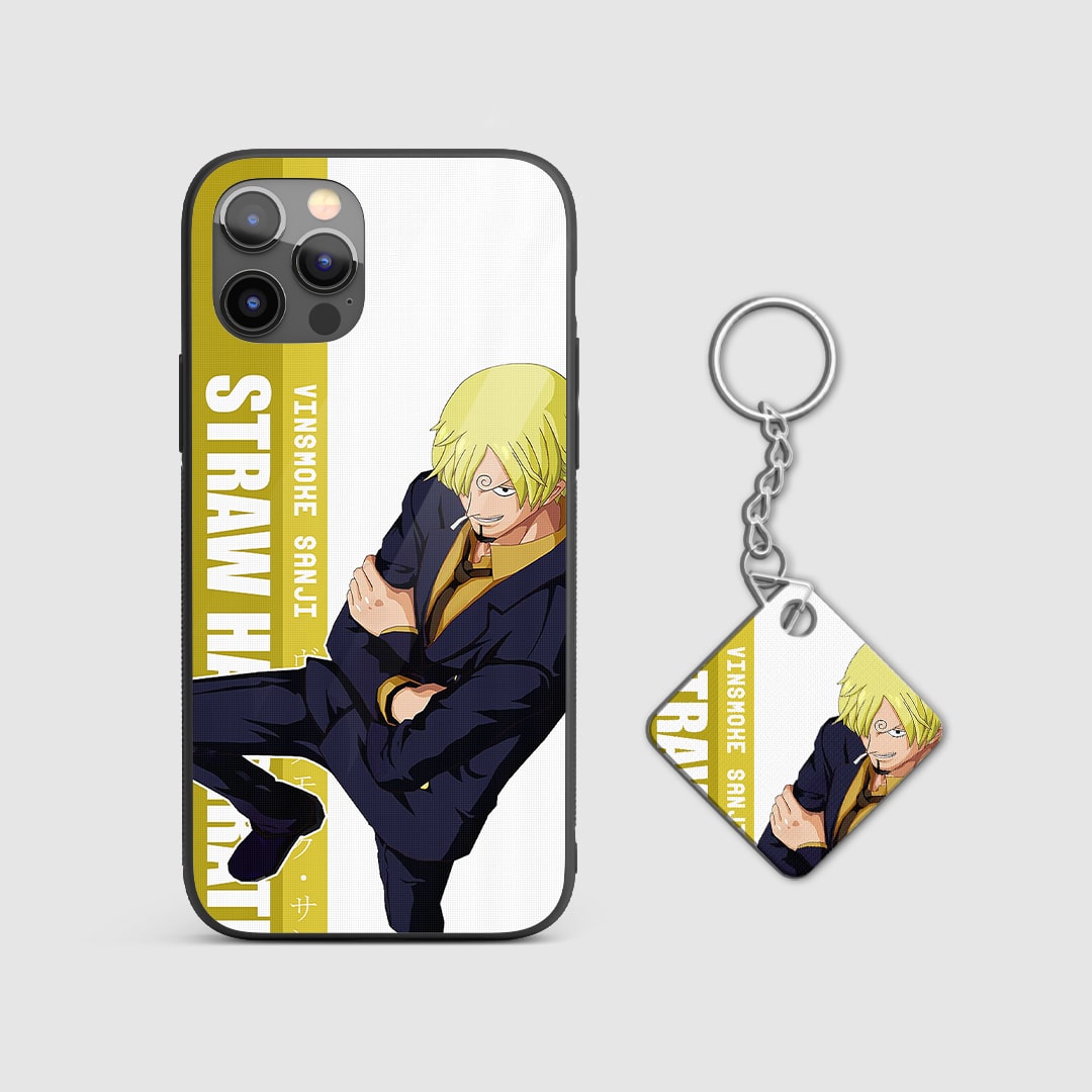 Detailed graphic of Sanji depicted in his iconic suave pose on the phone case with Keychain.