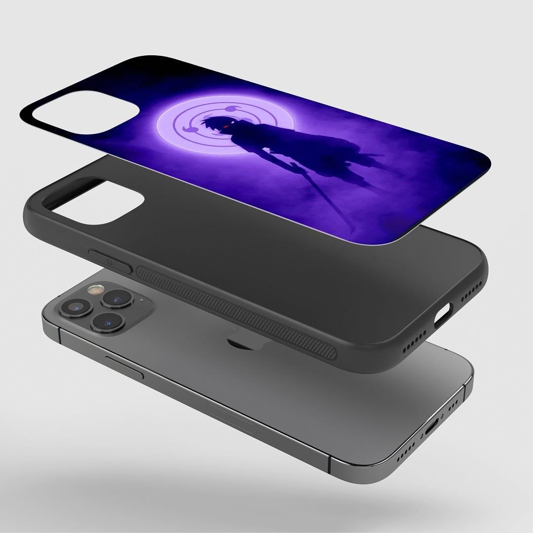 Sasuke Smoke Phone Case fitted on a smartphone, illustrating the seamless access to buttons and ports.