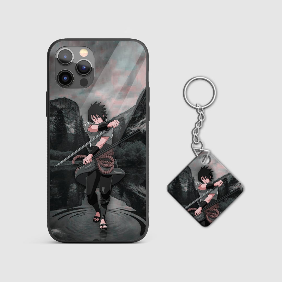 Close-up of Sasuke unleashing the Chidori on the silicone armored phone case with Keychain.