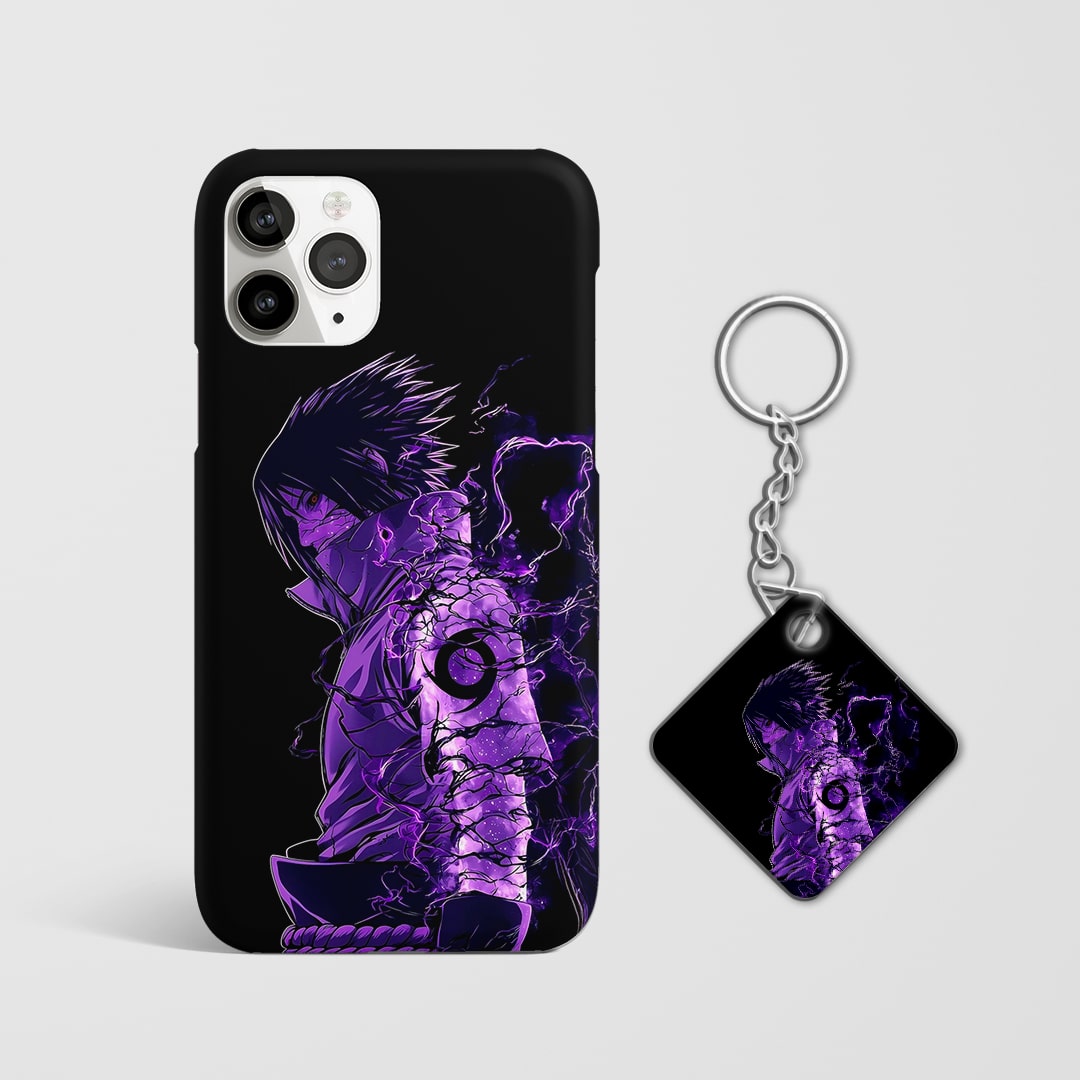 Back view of Sasuke Minimal Phone Cover featuring clean anime design with Keychain.