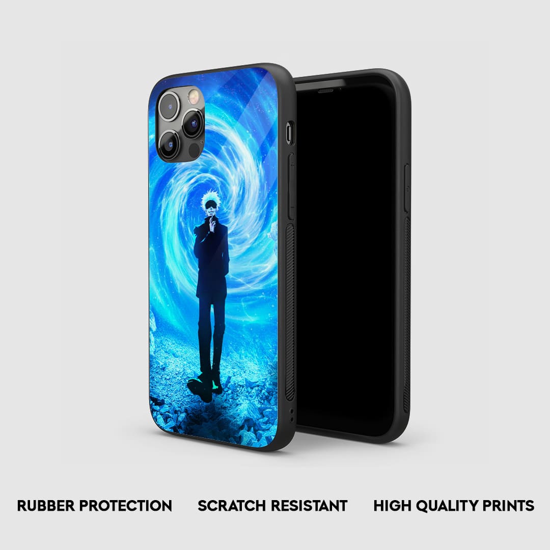 Side view of the Satoru Blue Armored Phone Case, highlighting its durable, protective silicone.