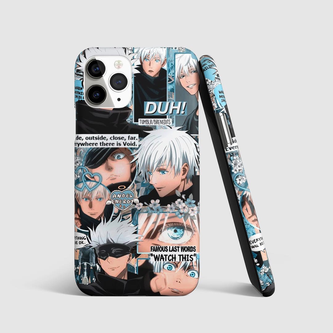 Vibrant collage of Satoru Gojo on phone cover.
