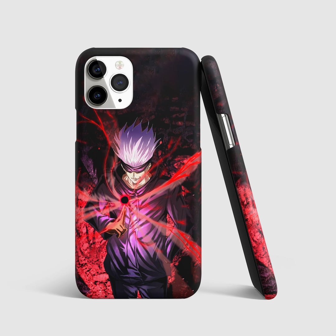 Satoru Gojo using Cursed Technique Red on phone cover.