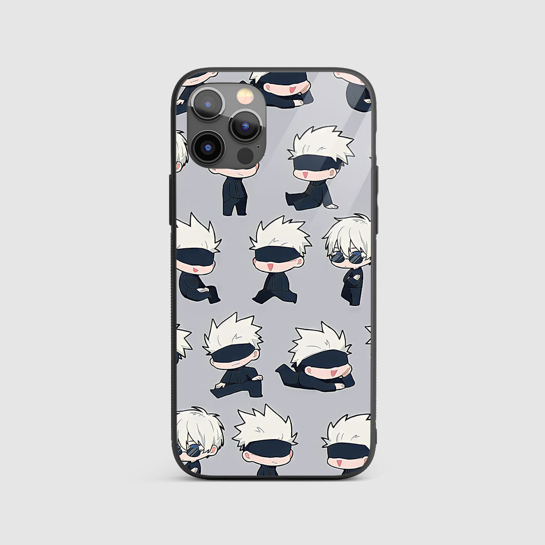 Satoru Funko Silicone Armored Phone Case featuring a cartoonish funko pop style design of Satoru Gojo.