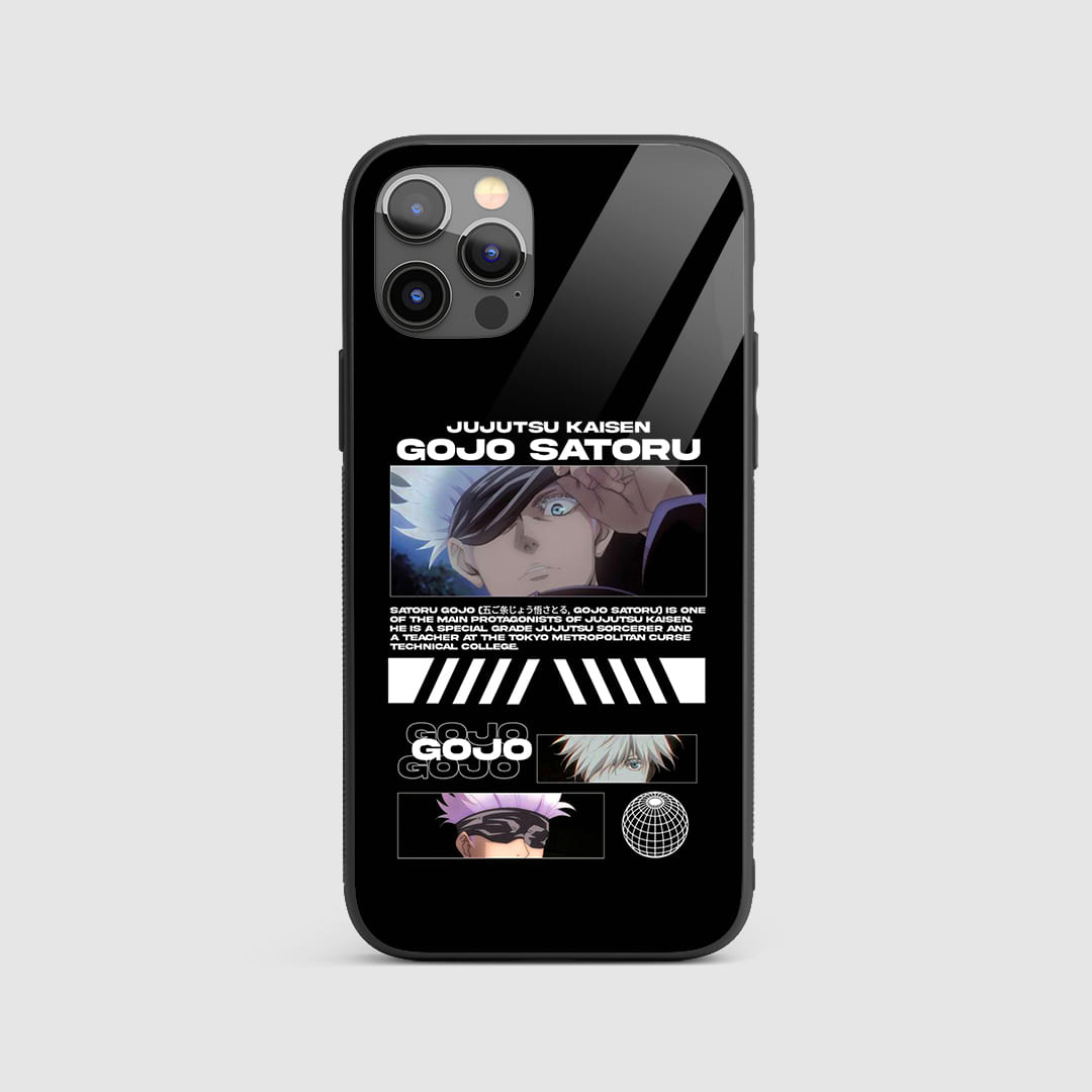 Satoru Synopsis Silicone Armored Phone Case displaying key moments and symbols related to Satoru Gojo.