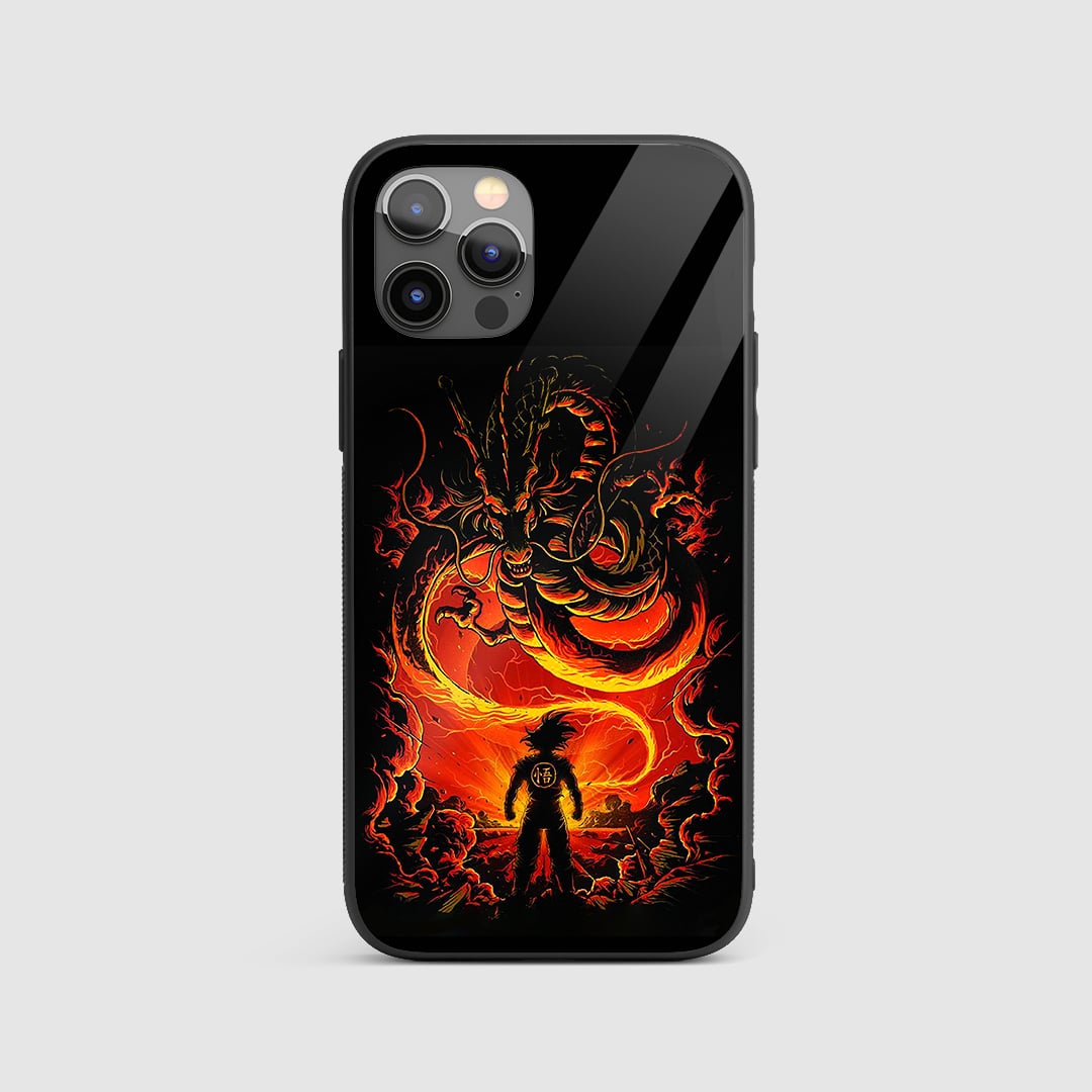 Shenron & Goku Silicone Armored Phone Case depicting Goku summoning Shenron.