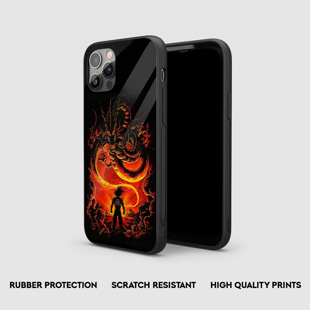 Side view of the Shenron & Goku Armored Phone Case, showcasing its thick, protective silicone.