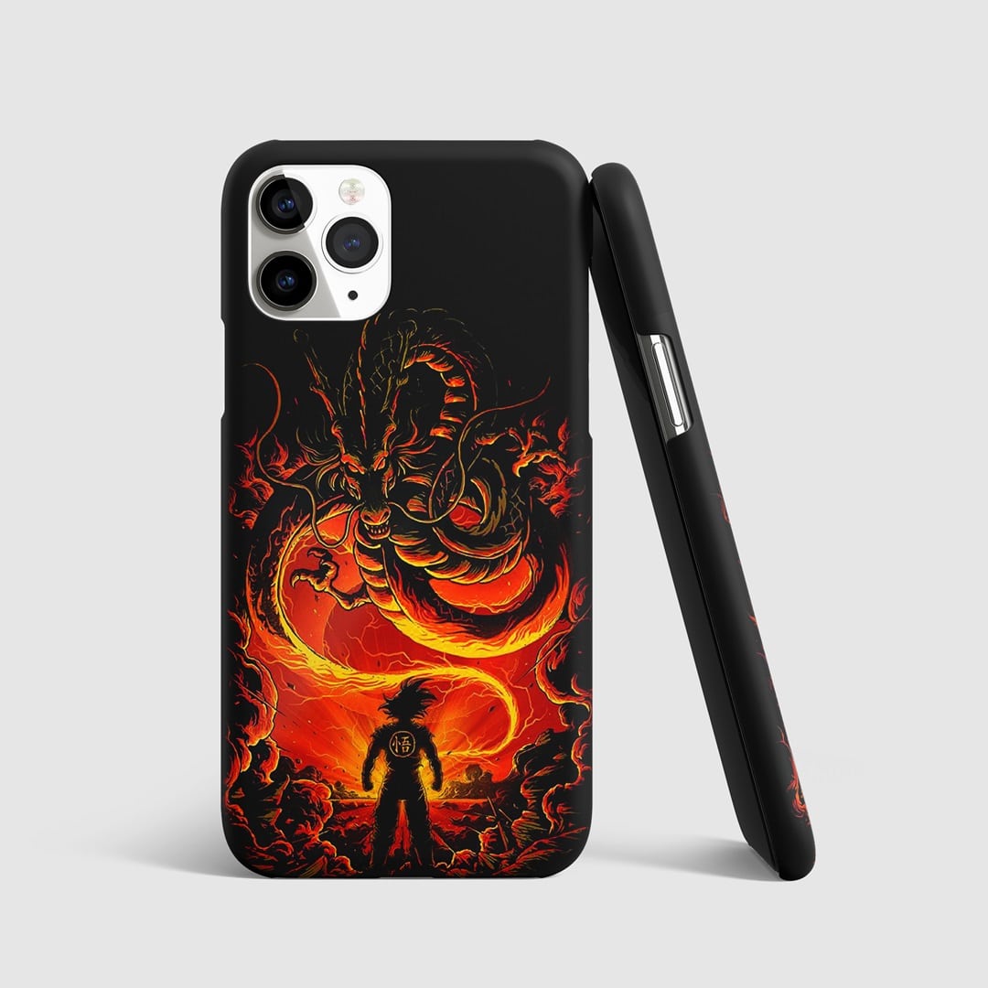 Goku summoning Shenron in a dynamic phone cover design.