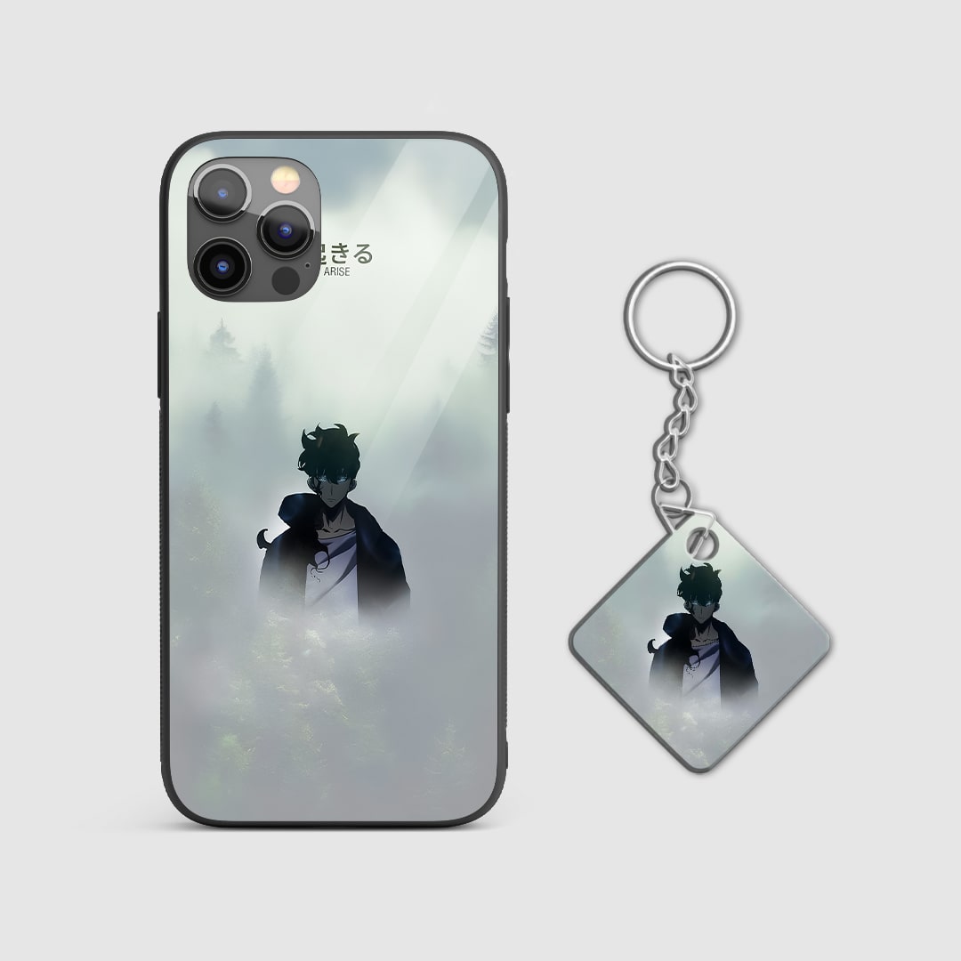 Back view of Solo Leveling Arise Case featuring powerful Jinwoo artwork with Keychain.