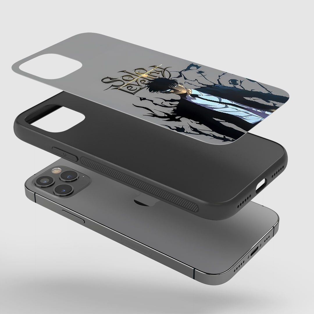 Angled view of Solo Leveling Minimal Case with clean anime-inspired style.