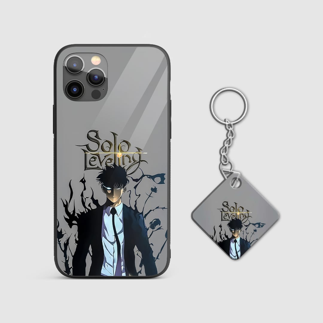Back view of Minimal Solo Leveling Case featuring clean logo/artwork with Keychain.