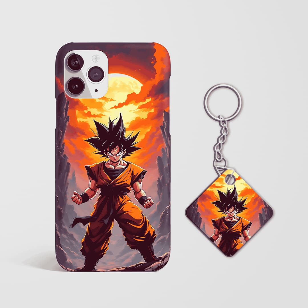 Back view of Son Goku Aesthetic Phone Cover featuring clean Goku artwork with Keychain.