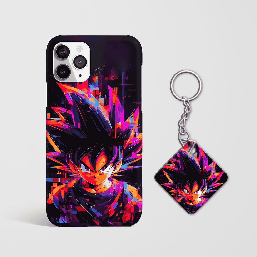 Back view of Son Goku Graphic Phone Cover showcasing Goku design with Keychain.