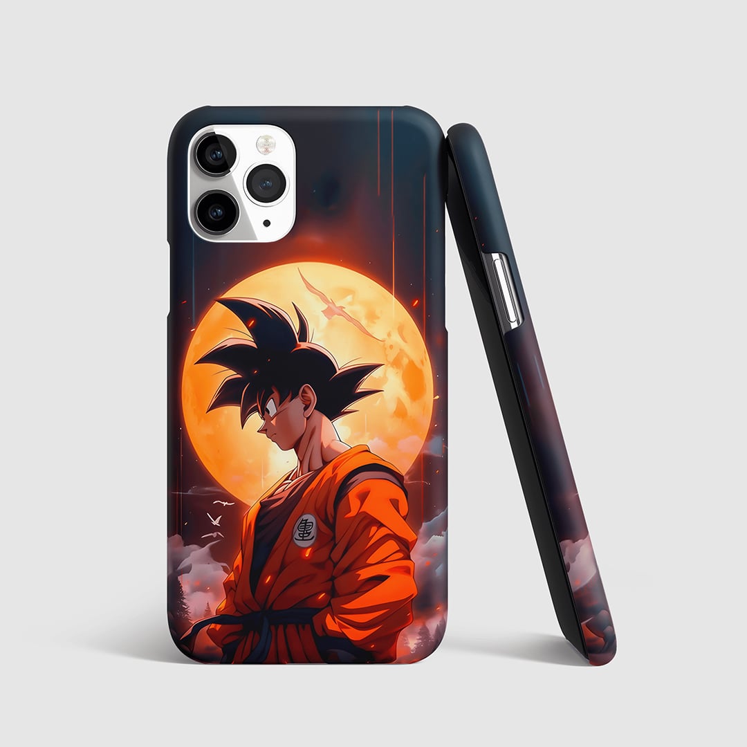 Son Goku Sun Phone Cover front view with radiant sun backdrop.