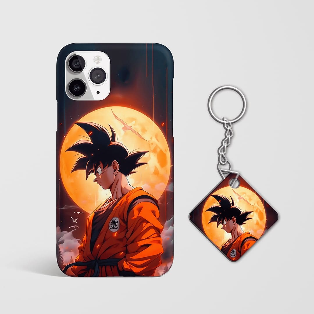 Back view of Son Goku Sun Phone Cover showing bold Goku design with Keychain.