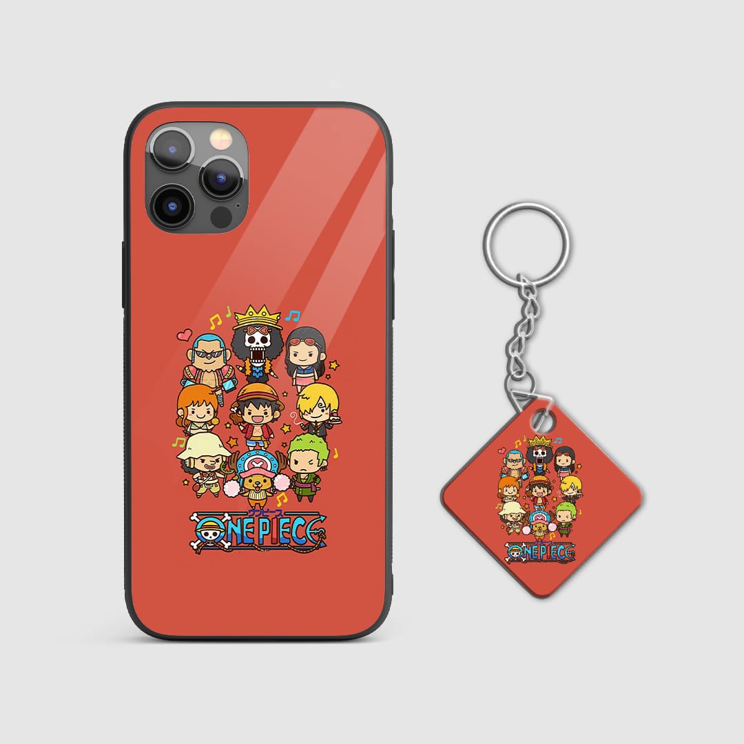 Close-up of the Straw Hat Jolly Roger on a durable silicone armored phone case with Keychain.