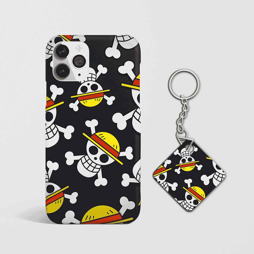 Back view of Straw Hat Pirate Logo Phone Cover featuring crew logo design with Keychain.
