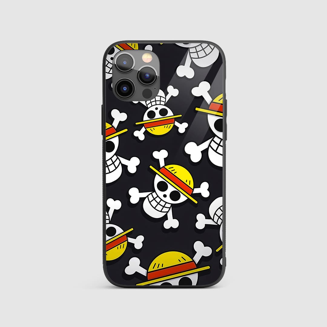 Straw Hat Pirate Logo Silicone Armored Phone Cover front view with One Piece emblem.