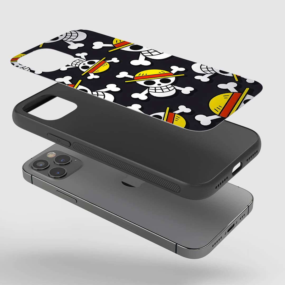 Angled view of Straw Hat Pirate Logo Silicone Armored Phone Cover with iconic design.