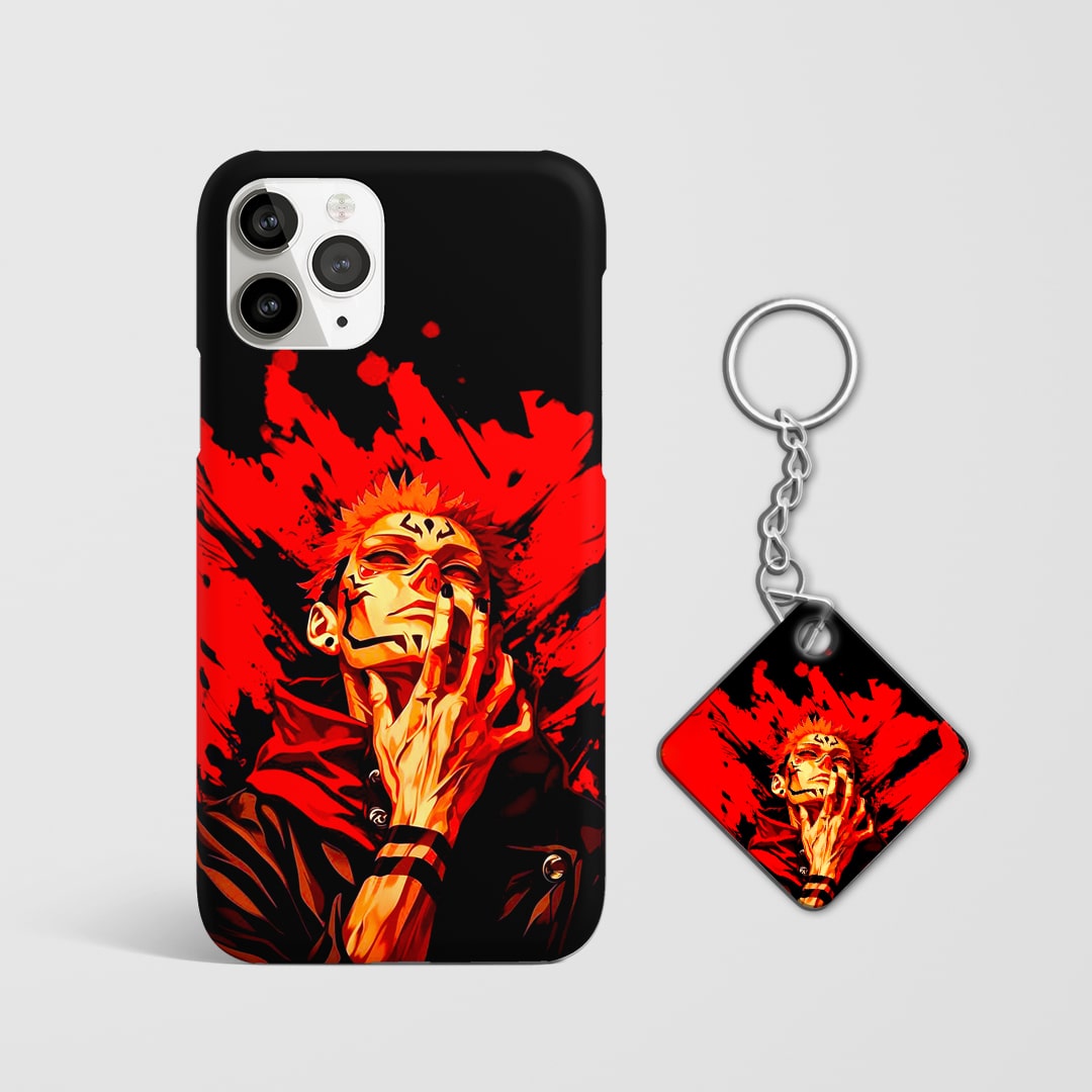 Sukuna cursed energy anime phone cover with Keychain