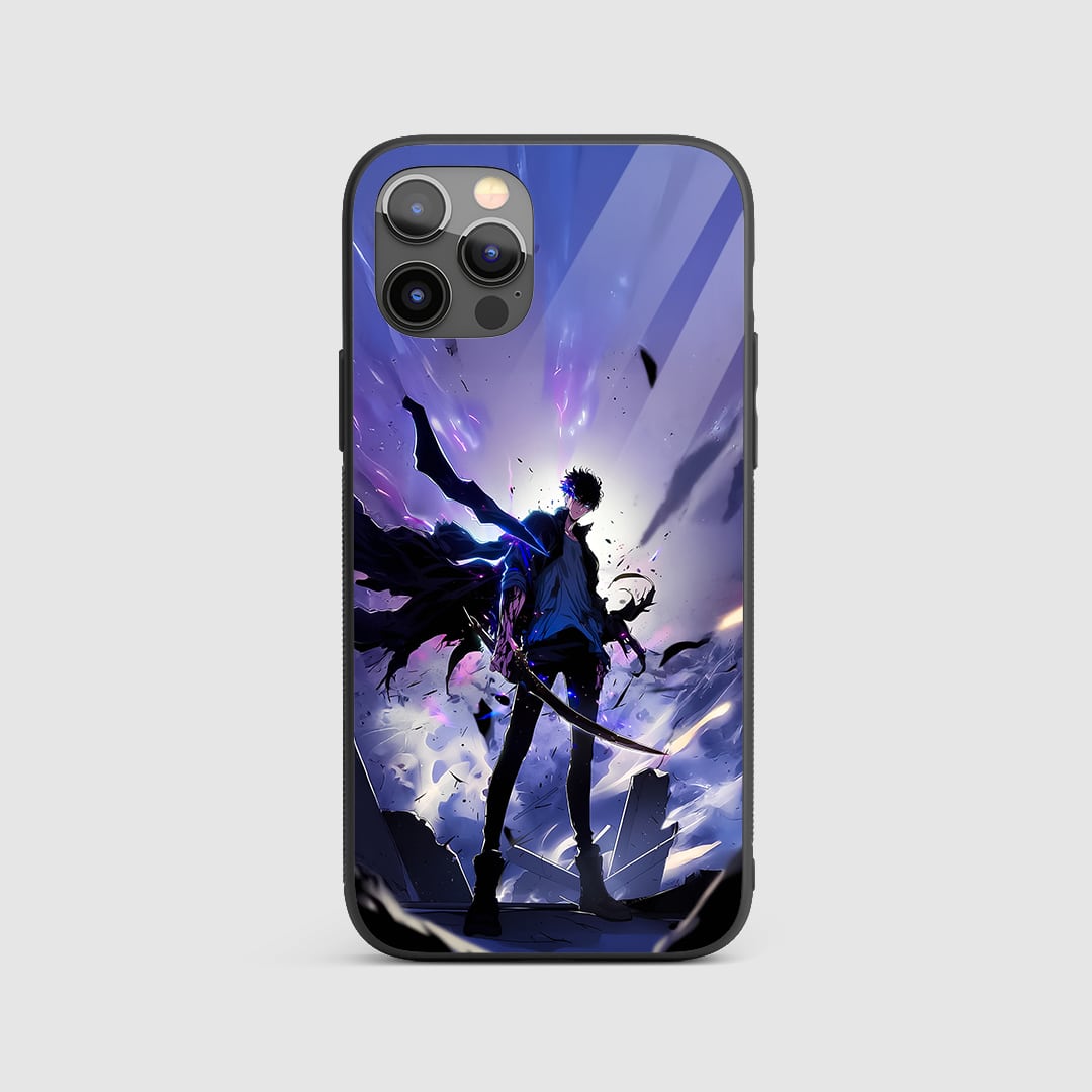 Sung Jinwoo Action Silicone Armored Phone Case front view with attack pose.