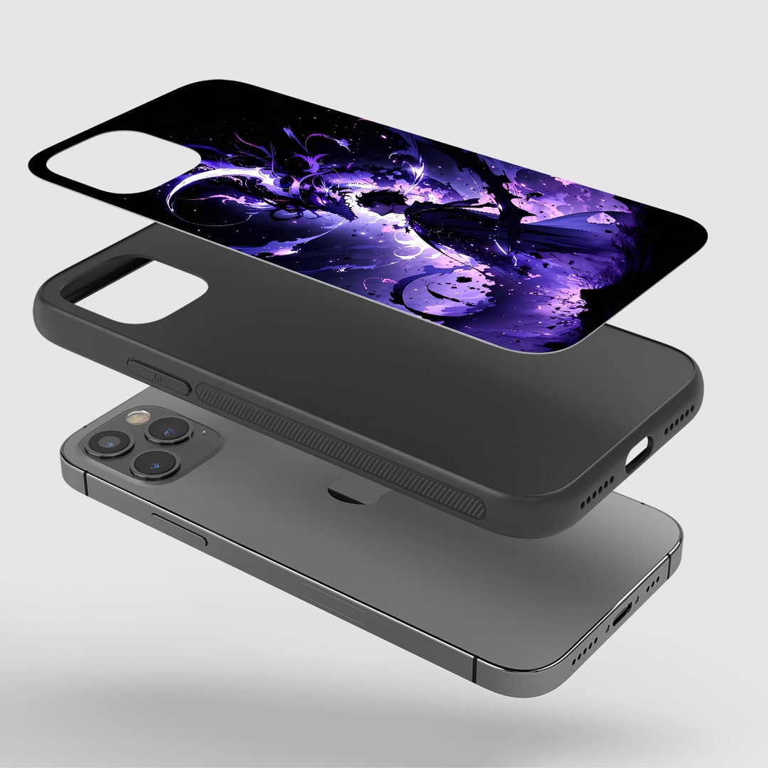 Angled view of Sung Jinwoo Darkness Case showing intense anime style.