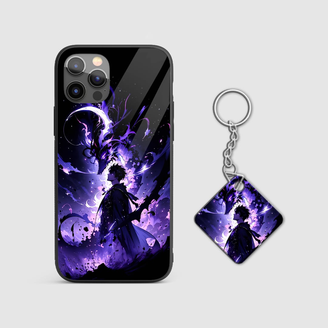 Back view of Jinwoo Darkness Case featuring dark-themed artwork with Keychain.