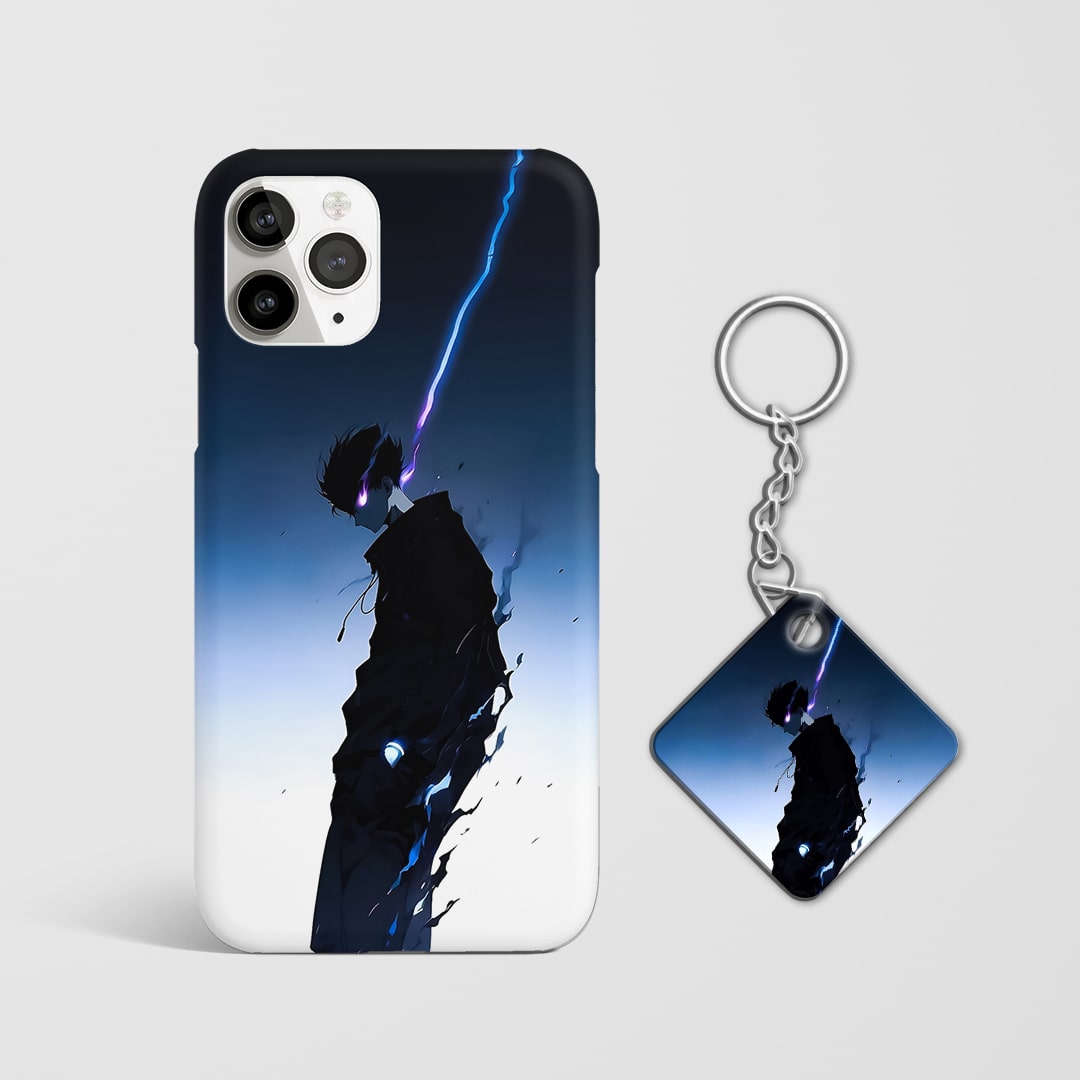 Back view of Distorted Phone Cover featuring warped Jinwoo design with Keychain.