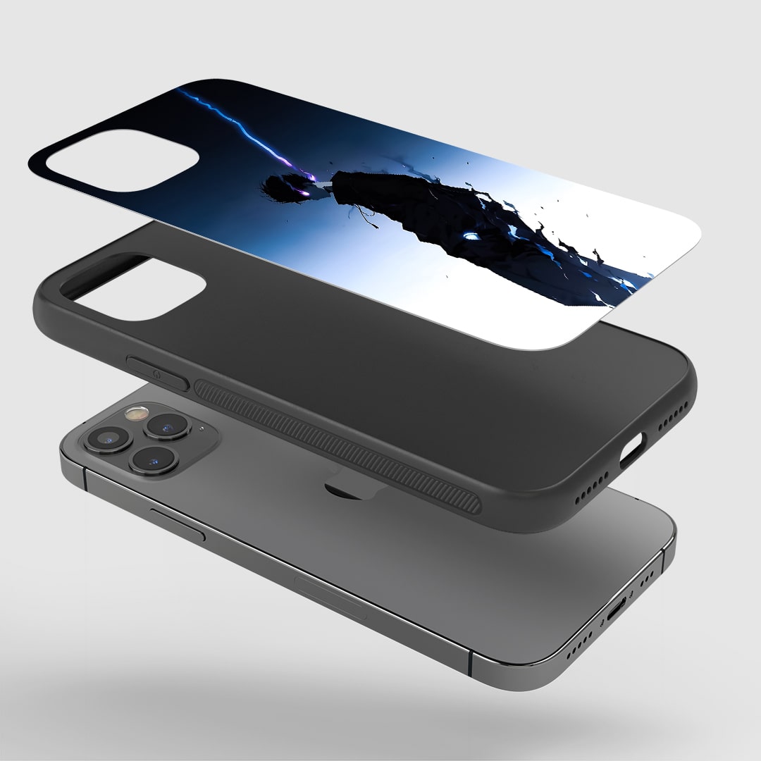 Angled view of Sung Jinwoo Distorted Case showing glitch-style design.